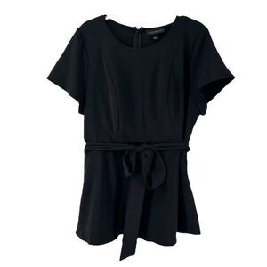 Lane Bryant Top Size 16 Black Belted Short Sleeve Flutter Round Neck Career Wear